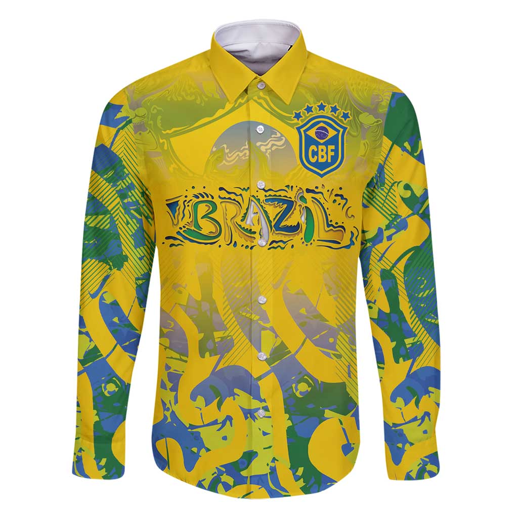 Custom Brazil Football Champion 2024 Family Matching Long Sleeve Bodycon Dress and Hawaiian Shirt - Wonder Print Shop