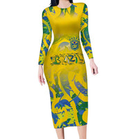 Custom Brazil Football Champion 2024 Family Matching Long Sleeve Bodycon Dress and Hawaiian Shirt - Wonder Print Shop