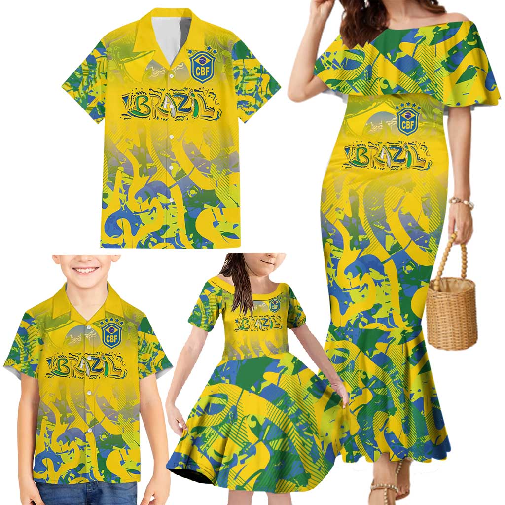 Custom Brazil Football Champion 2024 Family Matching Mermaid Dress and Hawaiian Shirt - Wonder Print Shop