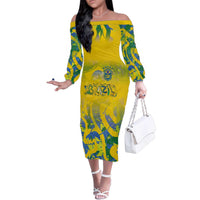 Custom Brazil Football Champion 2024 Family Matching Off The Shoulder Long Sleeve Dress and Hawaiian Shirt - Wonder Print Shop