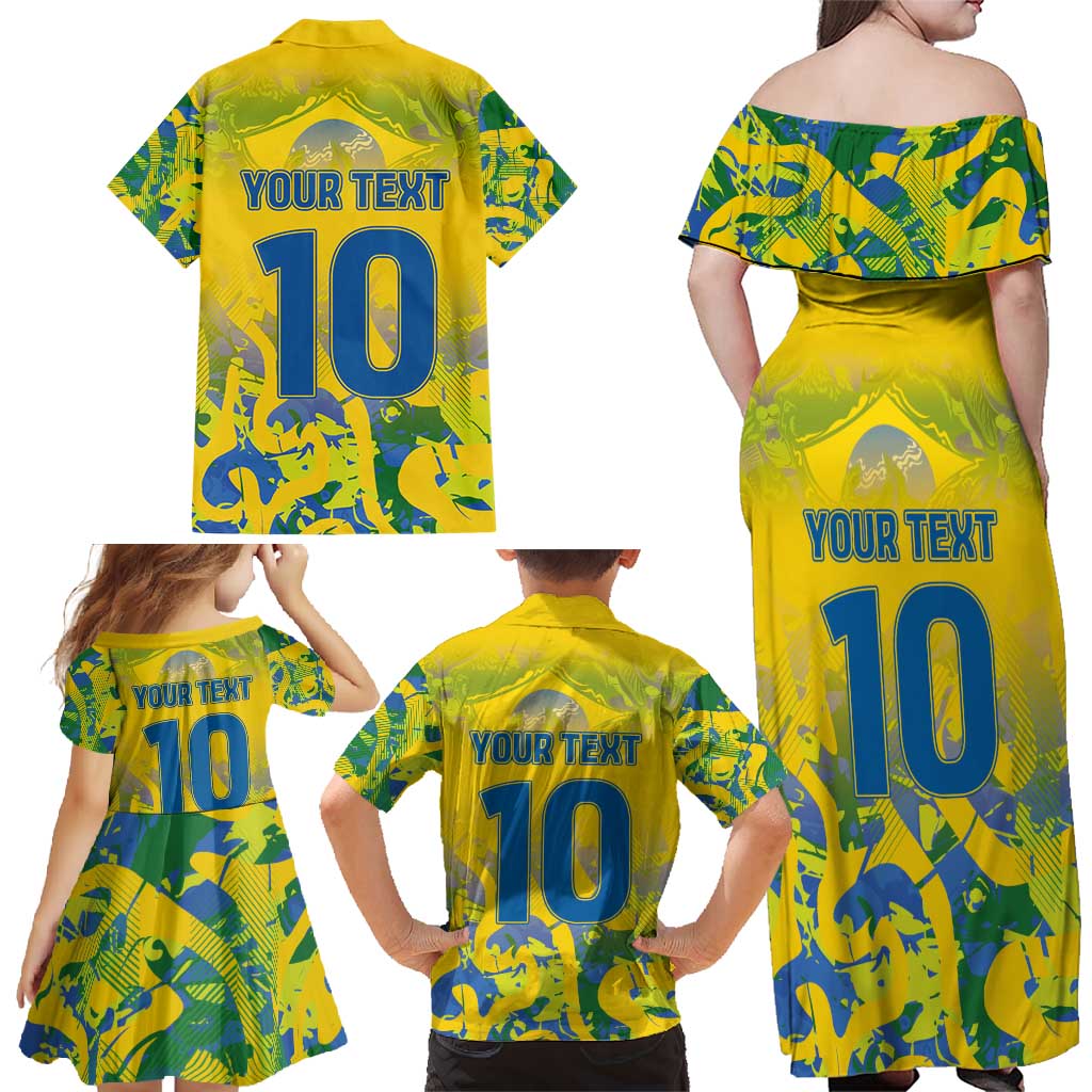 Custom Brazil Football Champion 2024 Family Matching Off Shoulder Maxi Dress and Hawaiian Shirt - Wonder Print Shop