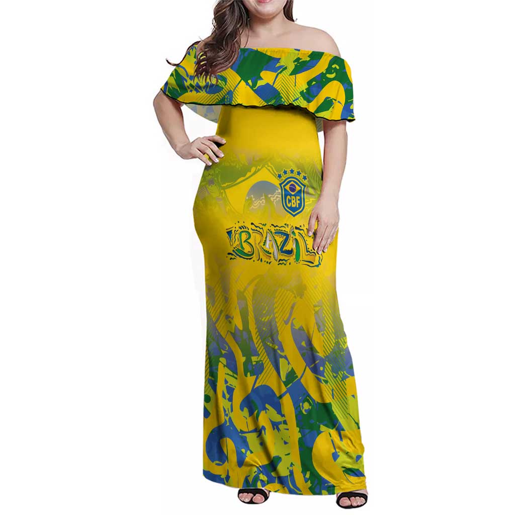 Custom Brazil Football Champion 2024 Family Matching Off Shoulder Maxi Dress and Hawaiian Shirt - Wonder Print Shop