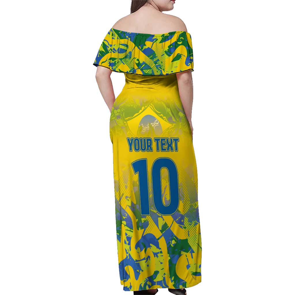 Custom Brazil Football Champion 2024 Family Matching Off Shoulder Maxi Dress and Hawaiian Shirt - Wonder Print Shop