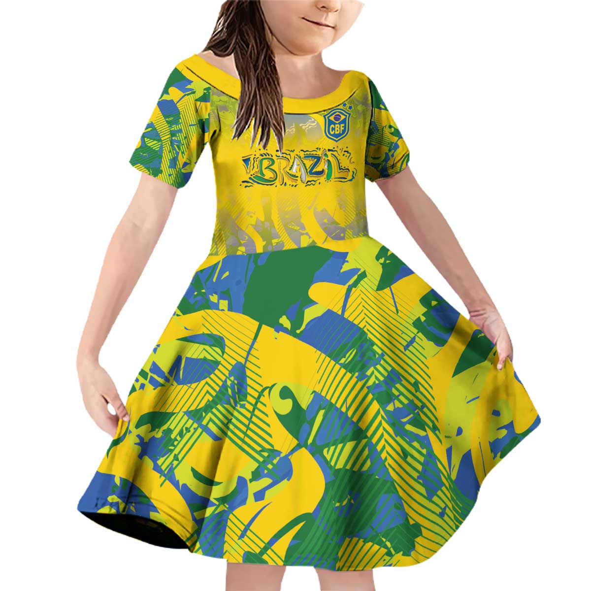 Custom Brazil Football Champion 2024 Family Matching Off Shoulder Short Dress and Hawaiian Shirt - Wonder Print Shop