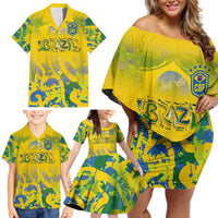 Custom Brazil Football Champion 2024 Family Matching Off Shoulder Short Dress and Hawaiian Shirt - Wonder Print Shop