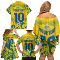 Custom Brazil Football Champion 2024 Family Matching Off Shoulder Short Dress and Hawaiian Shirt - Wonder Print Shop