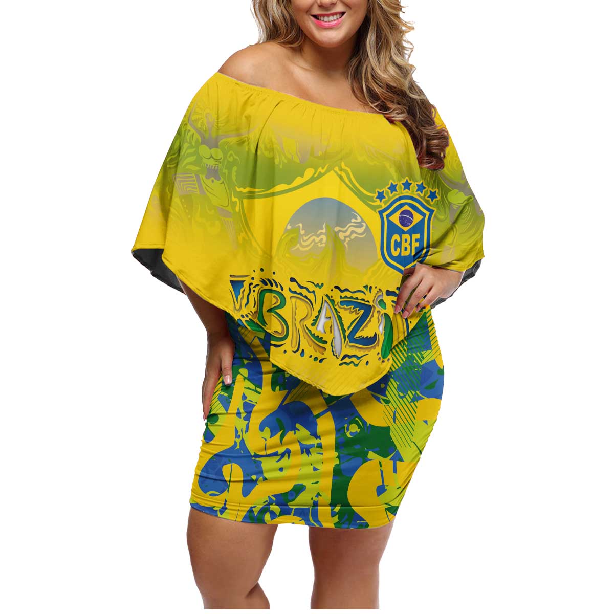 Custom Brazil Football Champion 2024 Family Matching Off Shoulder Short Dress and Hawaiian Shirt - Wonder Print Shop