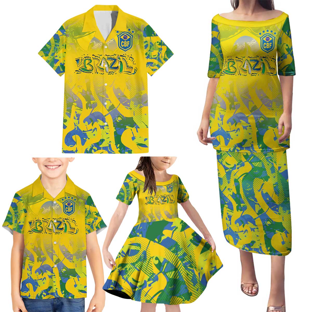 Custom Brazil Football Champion 2024 Family Matching Puletasi and Hawaiian Shirt - Wonder Print Shop