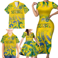 Custom Brazil Football Champion 2024 Family Matching Short Sleeve Bodycon Dress and Hawaiian Shirt - Wonder Print Shop