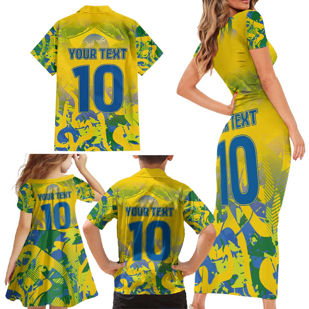 Custom Brazil Football Champion 2024 Family Matching Short Sleeve Bodycon Dress and Hawaiian Shirt - Wonder Print Shop