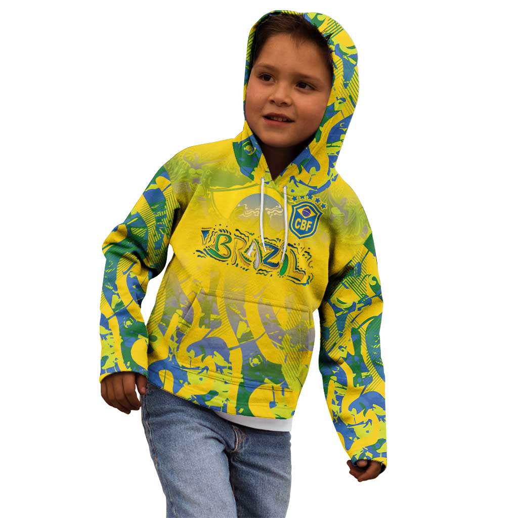 Custom Brazil Football Champion 2024 Kid Hoodie - Wonder Print Shop