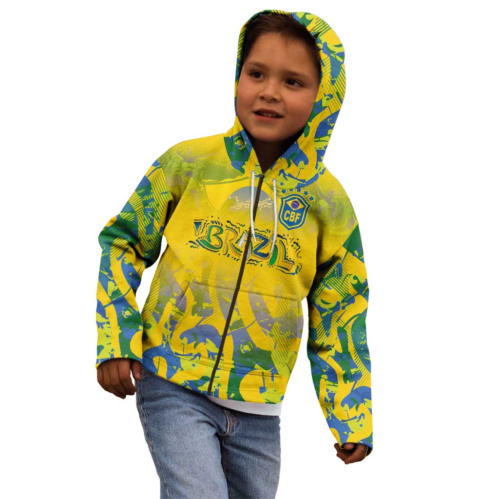 Custom Brazil Football Champion 2024 Kid Hoodie - Wonder Print Shop