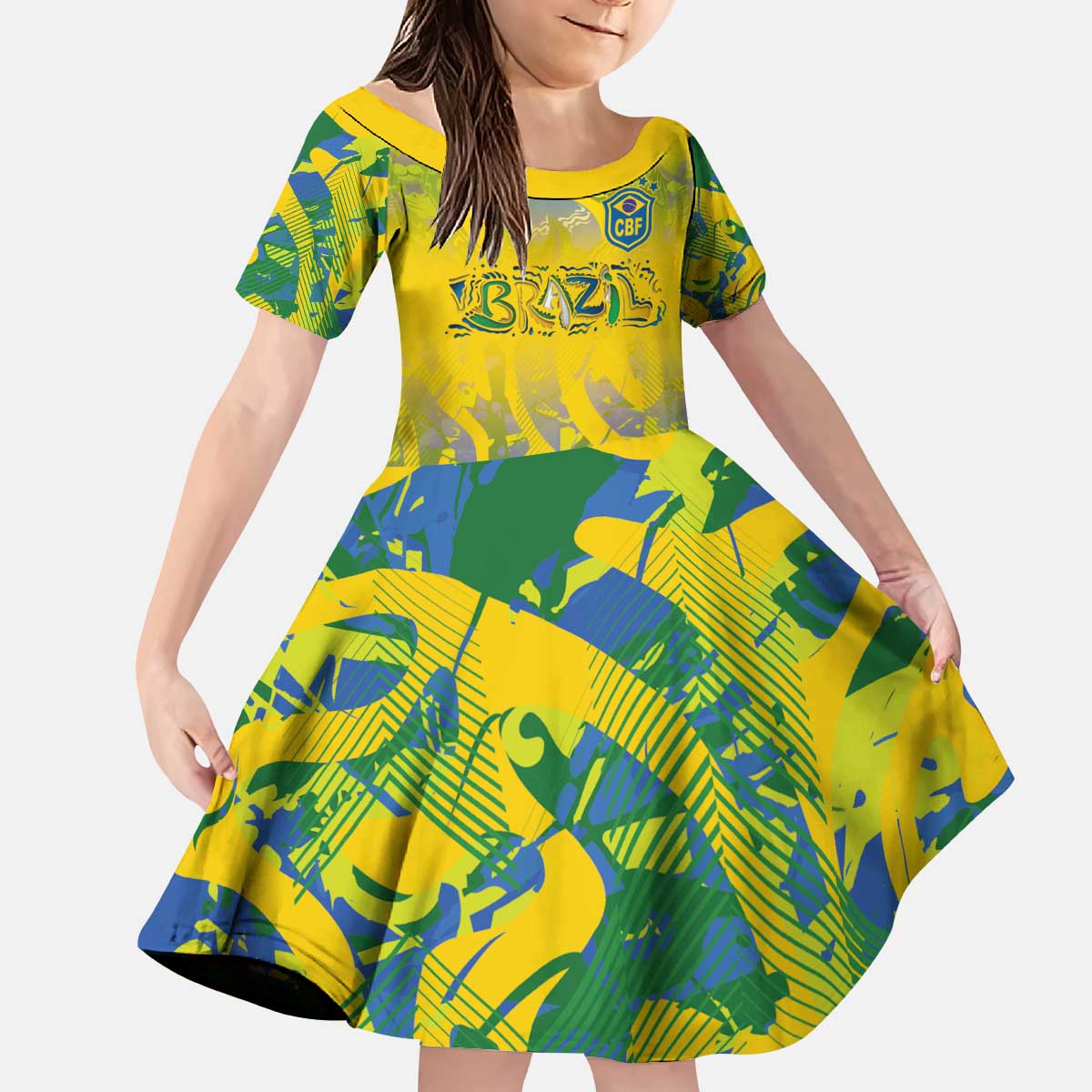 Custom Brazil Football Champion 2024 Kid Short Sleeve Dress - Wonder Print Shop