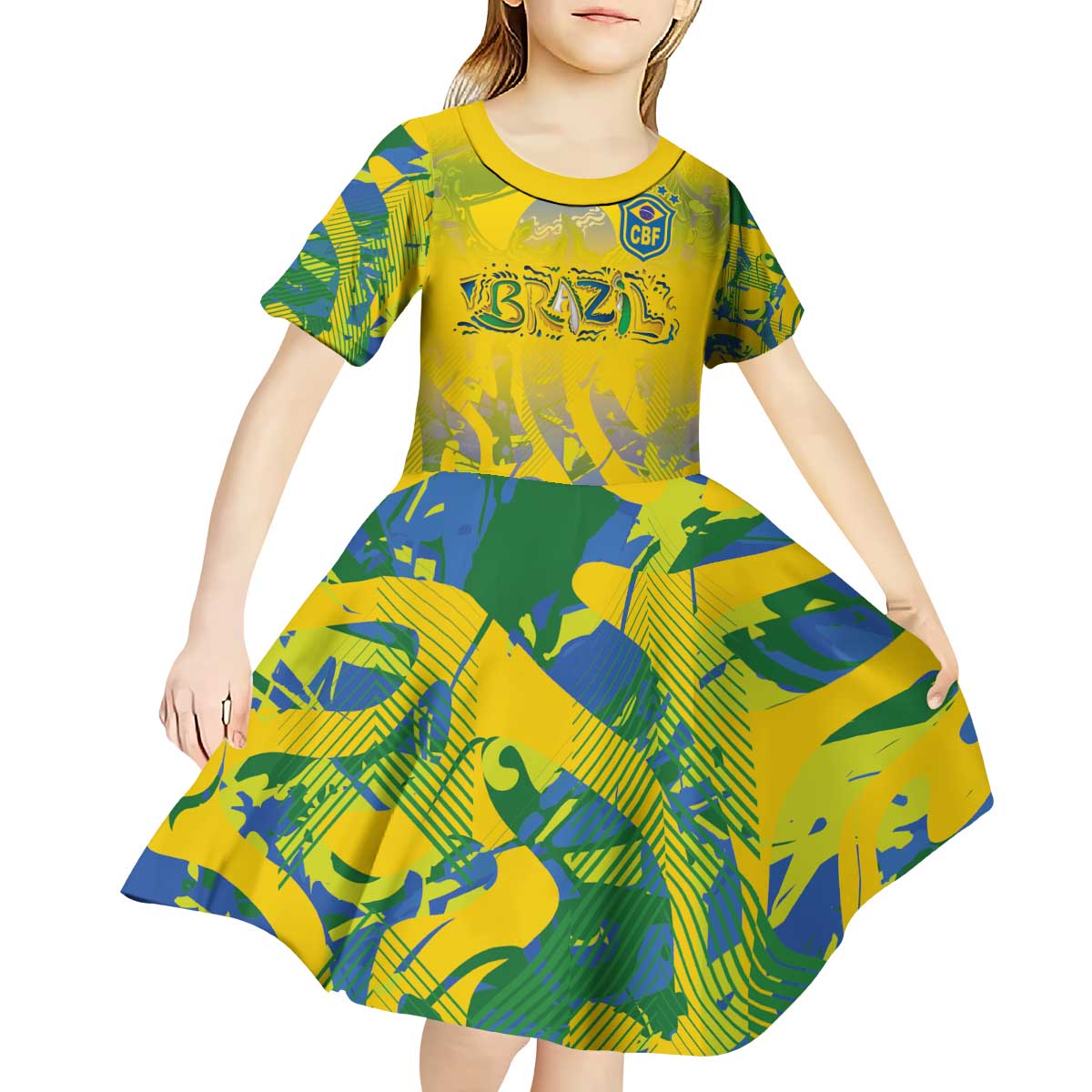 Custom Brazil Football Champion 2024 Kid Short Sleeve Dress - Wonder Print Shop