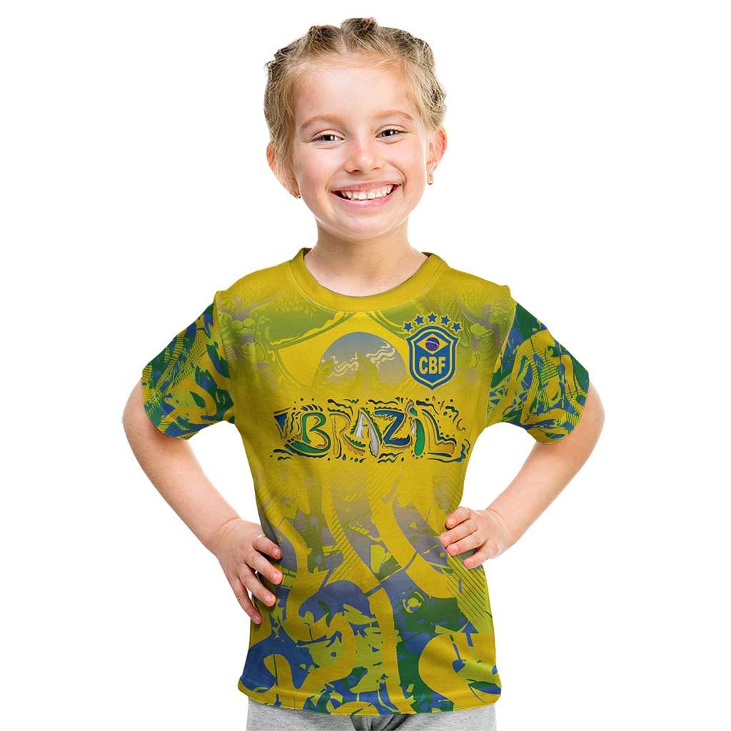 Custom Brazil Football Champion 2024 Kid T Shirt - Wonder Print Shop