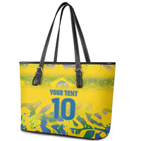 Custom Brazil Football Champion 2024 Leather Tote Bag - Wonder Print Shop