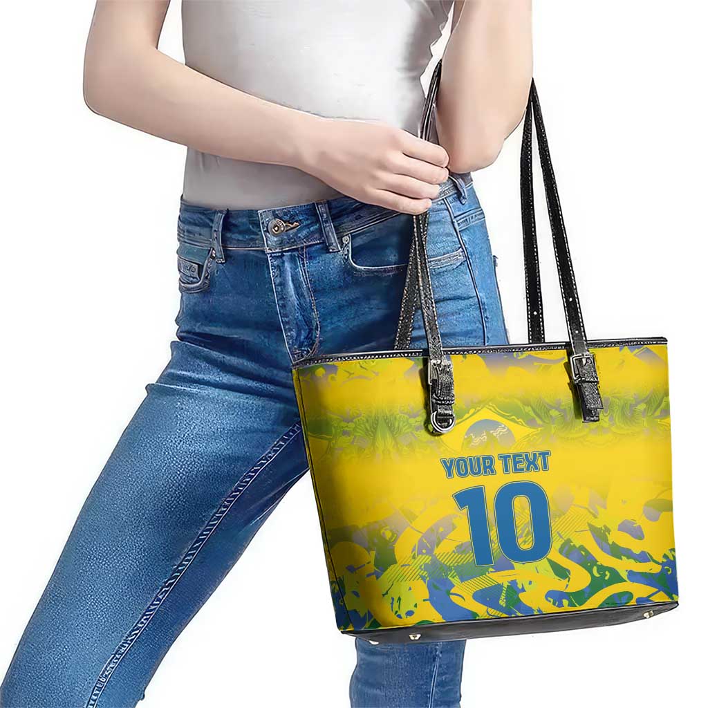 Custom Brazil Football Champion 2024 Leather Tote Bag - Wonder Print Shop