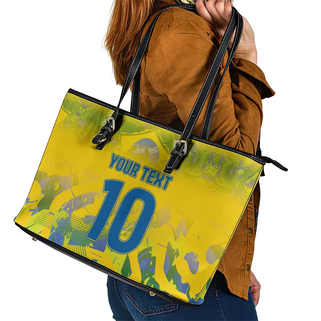 Custom Brazil Football Champion 2024 Leather Tote Bag - Wonder Print Shop