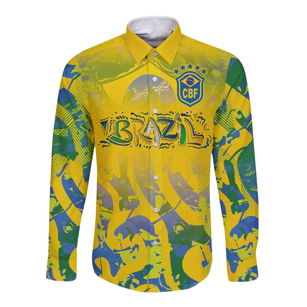 Custom Brazil Football Champion 2024 Long Sleeve Button Shirt - Wonder Print Shop