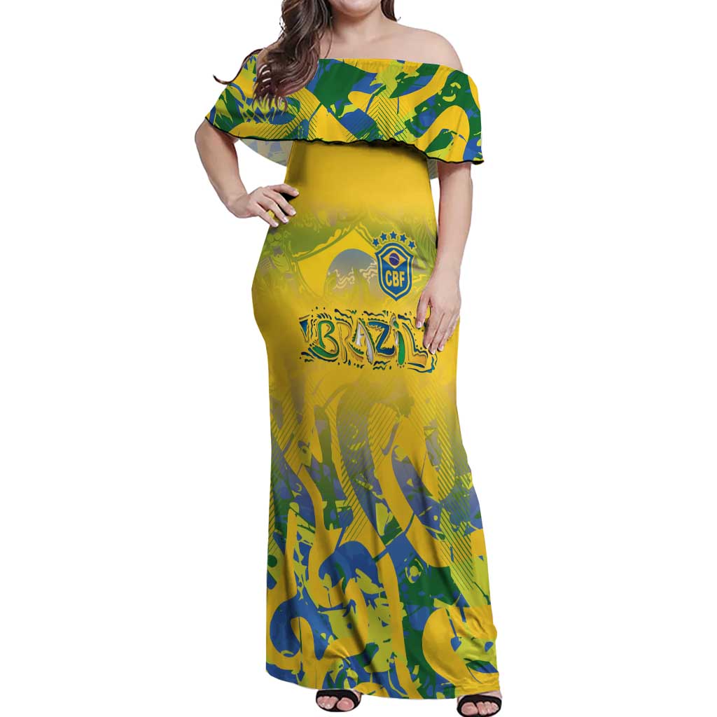 Custom Brazil Football Champion 2024 Off Shoulder Maxi Dress - Wonder Print Shop
