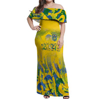 Custom Brazil Football Champion 2024 Off Shoulder Maxi Dress - Wonder Print Shop