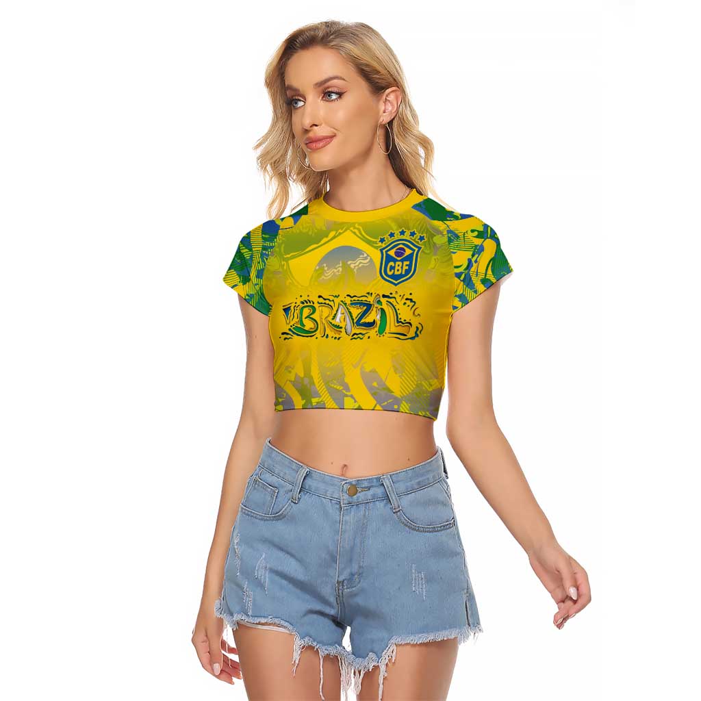 Custom Brazil Football Champion 2024 Raglan Cropped T Shirt - Wonder Print Shop