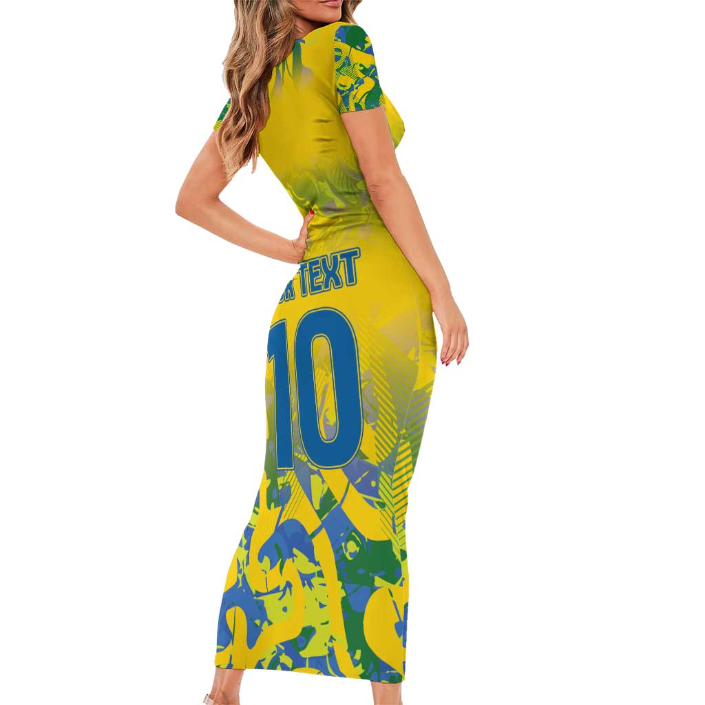 Custom Brazil Football Champion 2024 Short Sleeve Bodycon Dress - Wonder Print Shop
