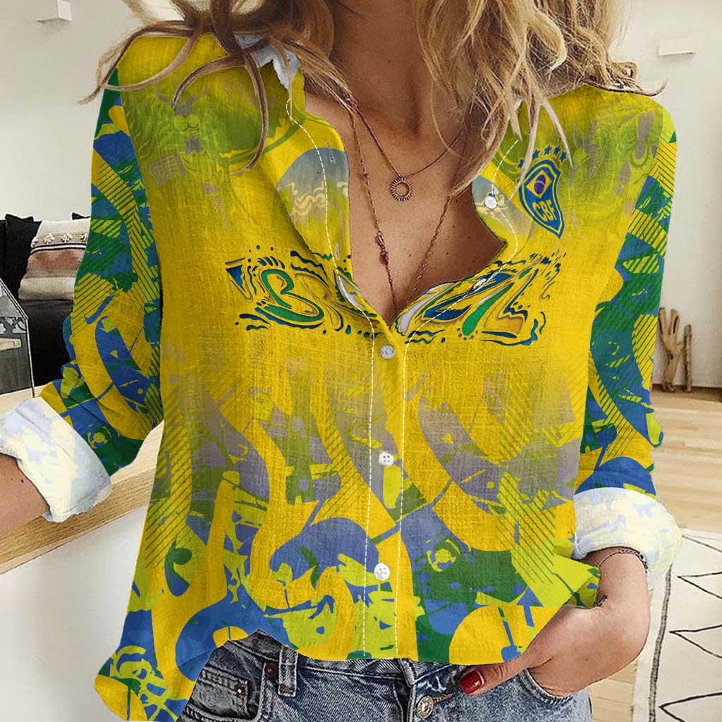 Custom Brazil Football Champion 2024 Women Casual Shirt - Wonder Print Shop
