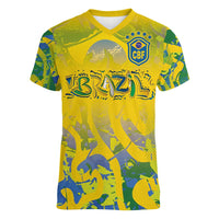 Custom Brazil Football Champion 2024 Women V-Neck T-Shirt - Wonder Print Shop