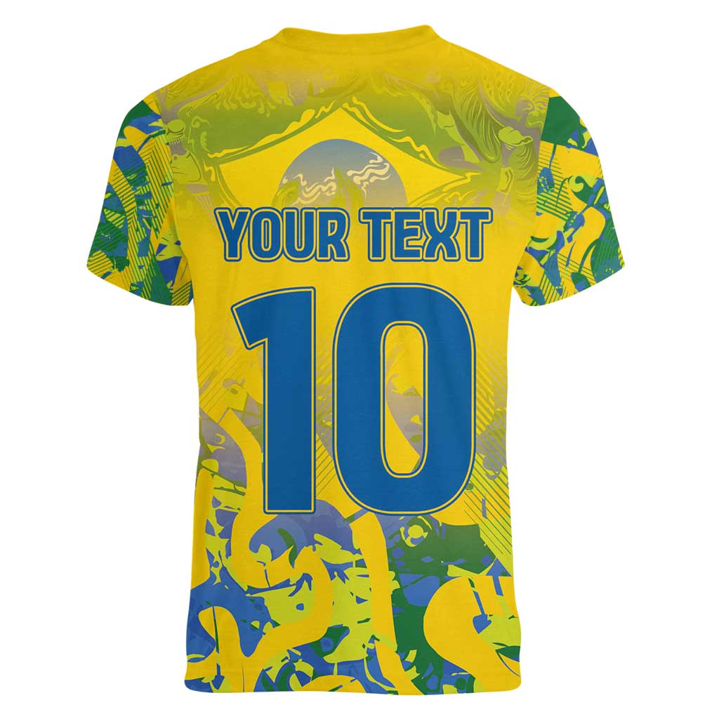 Custom Brazil Football Champion 2024 Women V-Neck T-Shirt - Wonder Print Shop