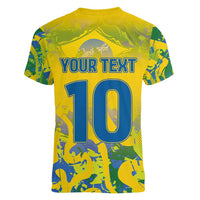 Custom Brazil Football Champion 2024 Women V-Neck T-Shirt - Wonder Print Shop
