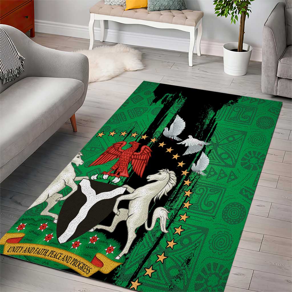 Nigeria Independence Day Area Rug National Seal with Peace Dove African Pattern - Wonder Print Shop