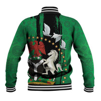 Nigeria Independence Day Baseball Jacket National Seal with Peace Dove African Pattern - Wonder Print Shop