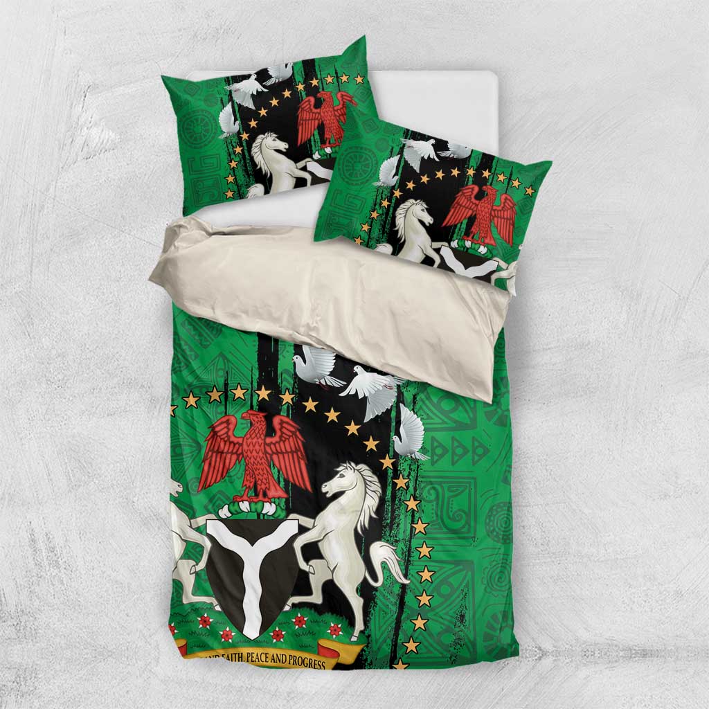 Nigeria Independence Day Bedding Set National Seal with Peace Dove African Pattern - Wonder Print Shop