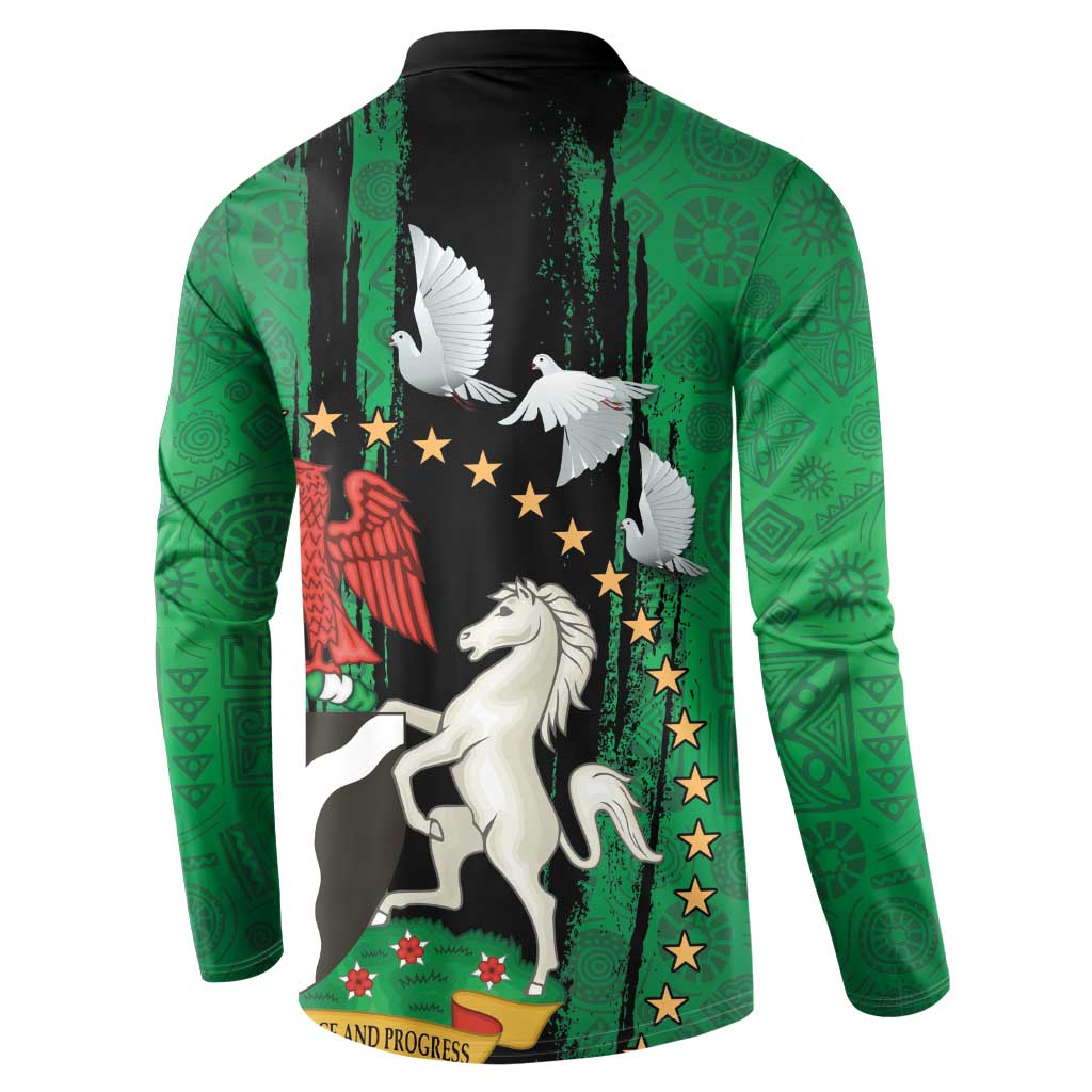 Nigeria Independence Day Button Sweatshirt National Seal with Peace Dove African Pattern - Wonder Print Shop