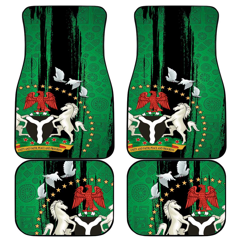 Nigeria Independence Day Car Mats National Seal with Peace Dove African Pattern - Wonder Print Shop