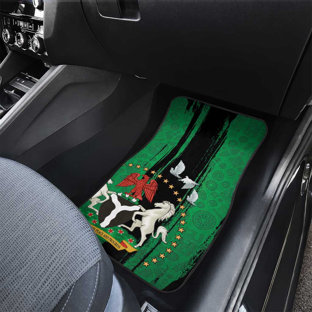 Nigeria Independence Day Car Mats National Seal with Peace Dove African Pattern - Wonder Print Shop