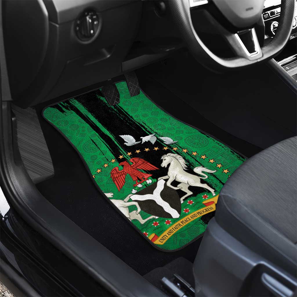 Nigeria Independence Day Car Mats National Seal with Peace Dove African Pattern - Wonder Print Shop