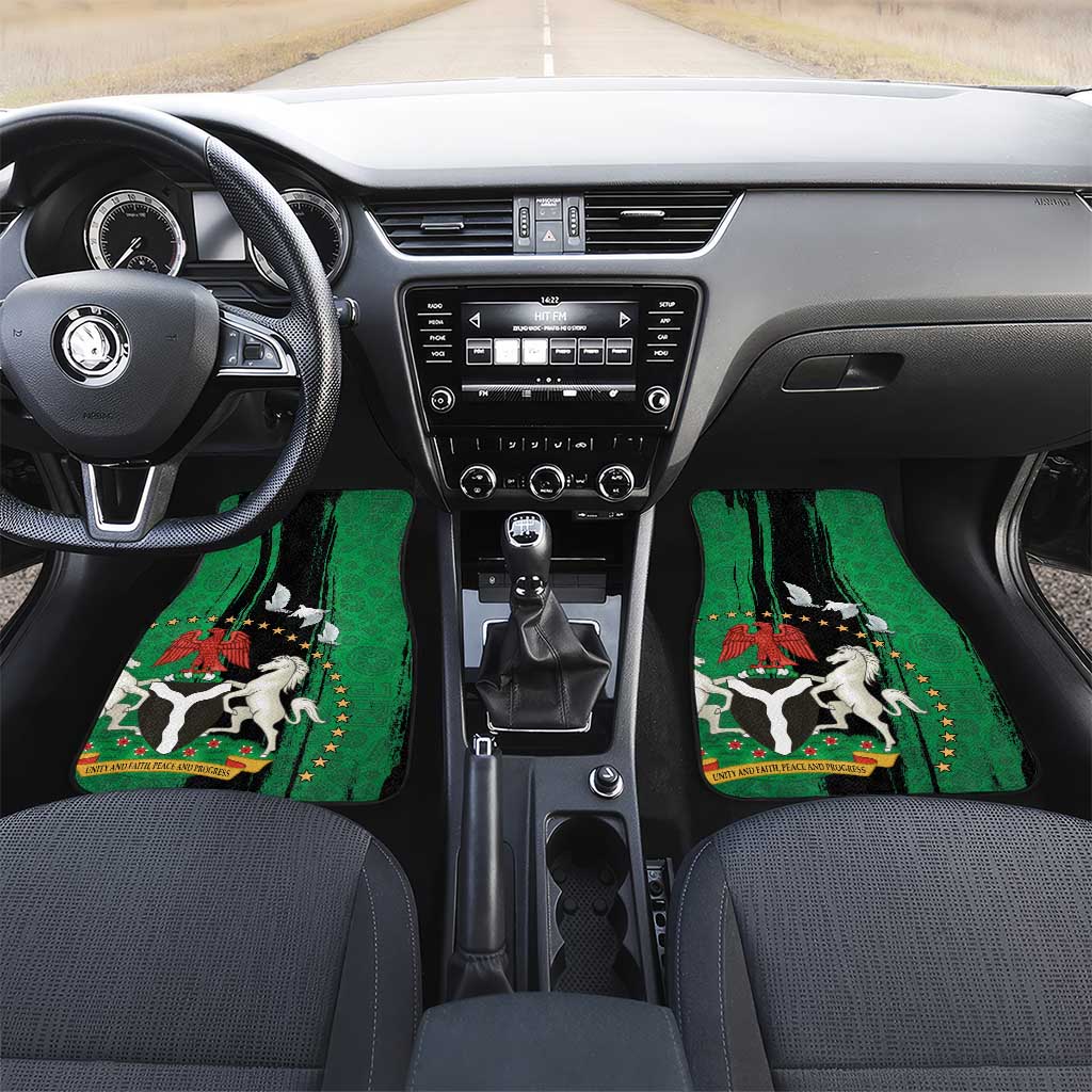 Nigeria Independence Day Car Mats National Seal with Peace Dove African Pattern - Wonder Print Shop