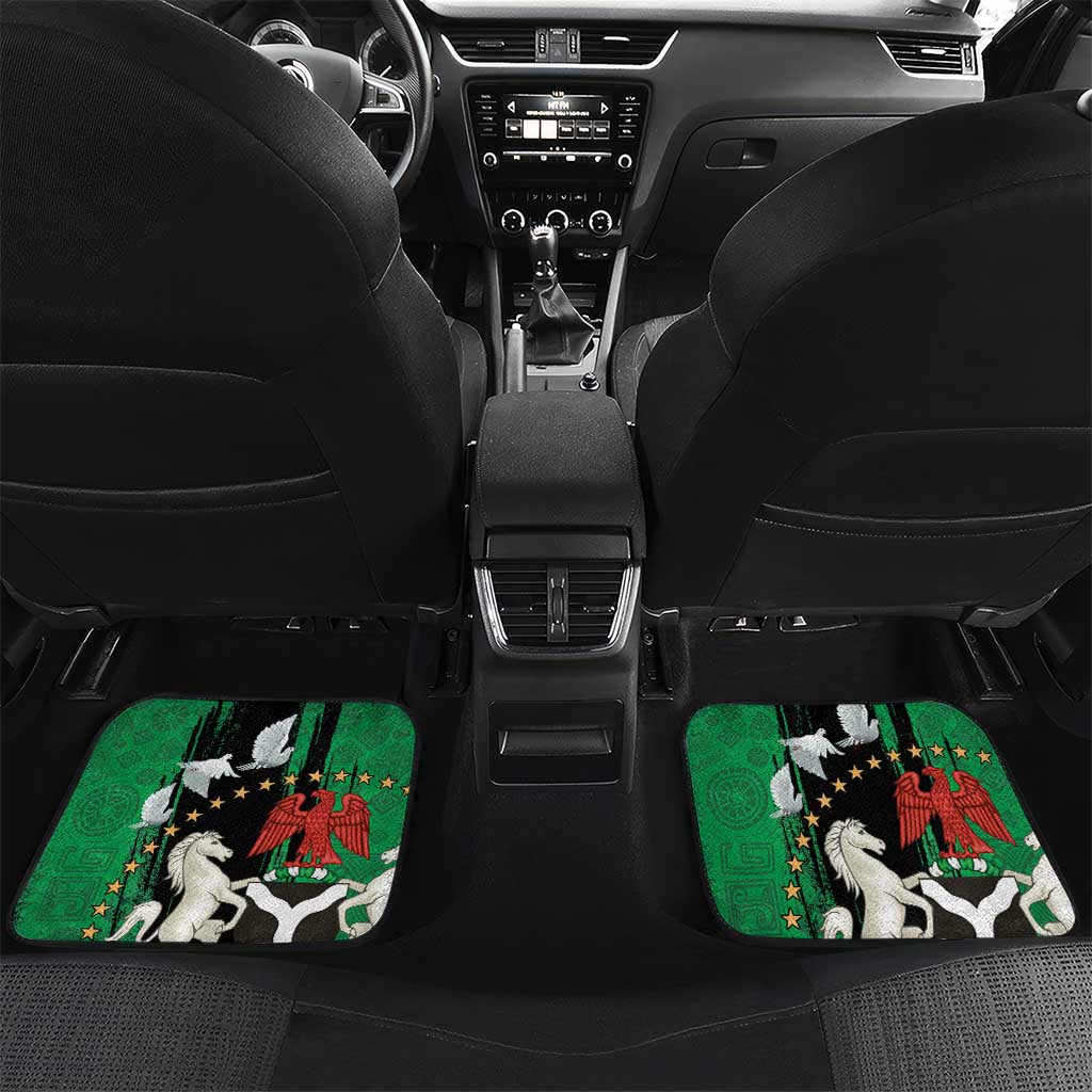 Nigeria Independence Day Car Mats National Seal with Peace Dove African Pattern - Wonder Print Shop