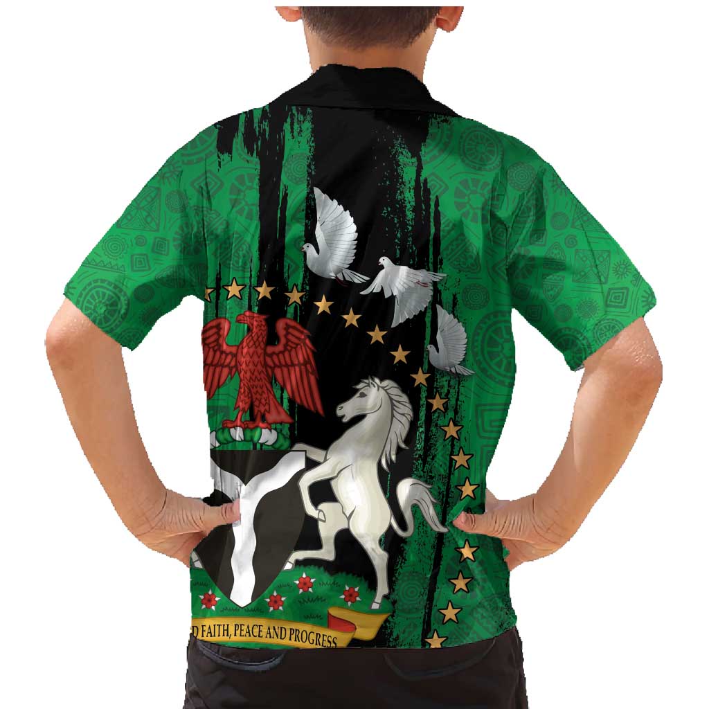 Nigeria Independence Day Family Matching Mermaid Dress and Hawaiian Shirt National Seal with Peace Dove African Pattern - Wonder Print Shop