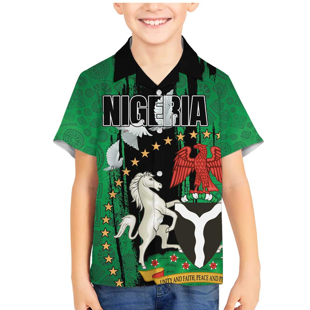 Nigeria Independence Day Family Matching Mermaid Dress and Hawaiian Shirt National Seal with Peace Dove African Pattern - Wonder Print Shop