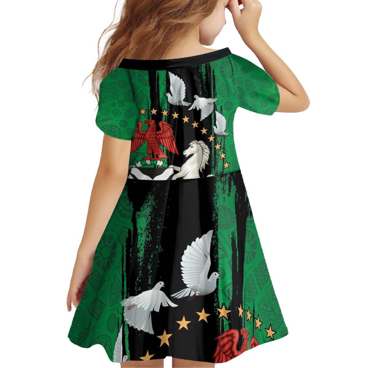 Nigeria Independence Day Family Matching Puletasi and Hawaiian Shirt National Seal with Peace Dove African Pattern - Wonder Print Shop