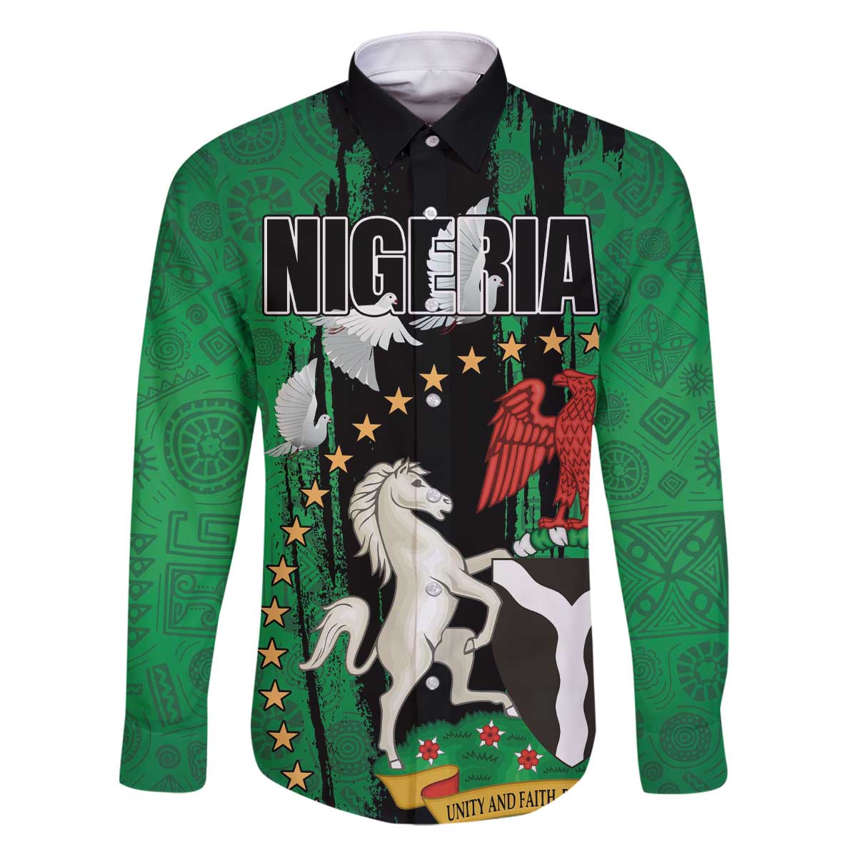 Nigeria Independence Day Family Matching Puletasi and Hawaiian Shirt National Seal with Peace Dove African Pattern - Wonder Print Shop