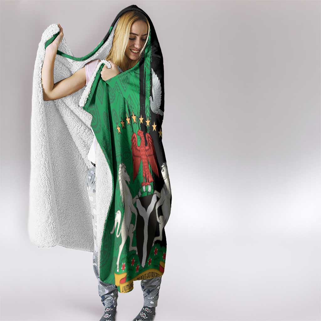 Nigeria Independence Day Hooded Blanket National Seal with Peace Dove African Pattern