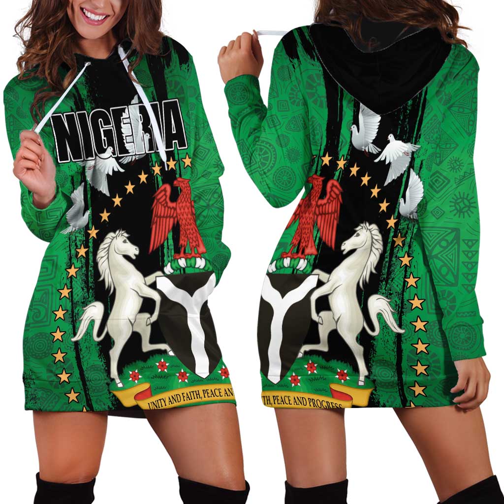 Nigeria Independence Day Hoodie Dress National Seal with Peace Dove African Pattern - Wonder Print Shop