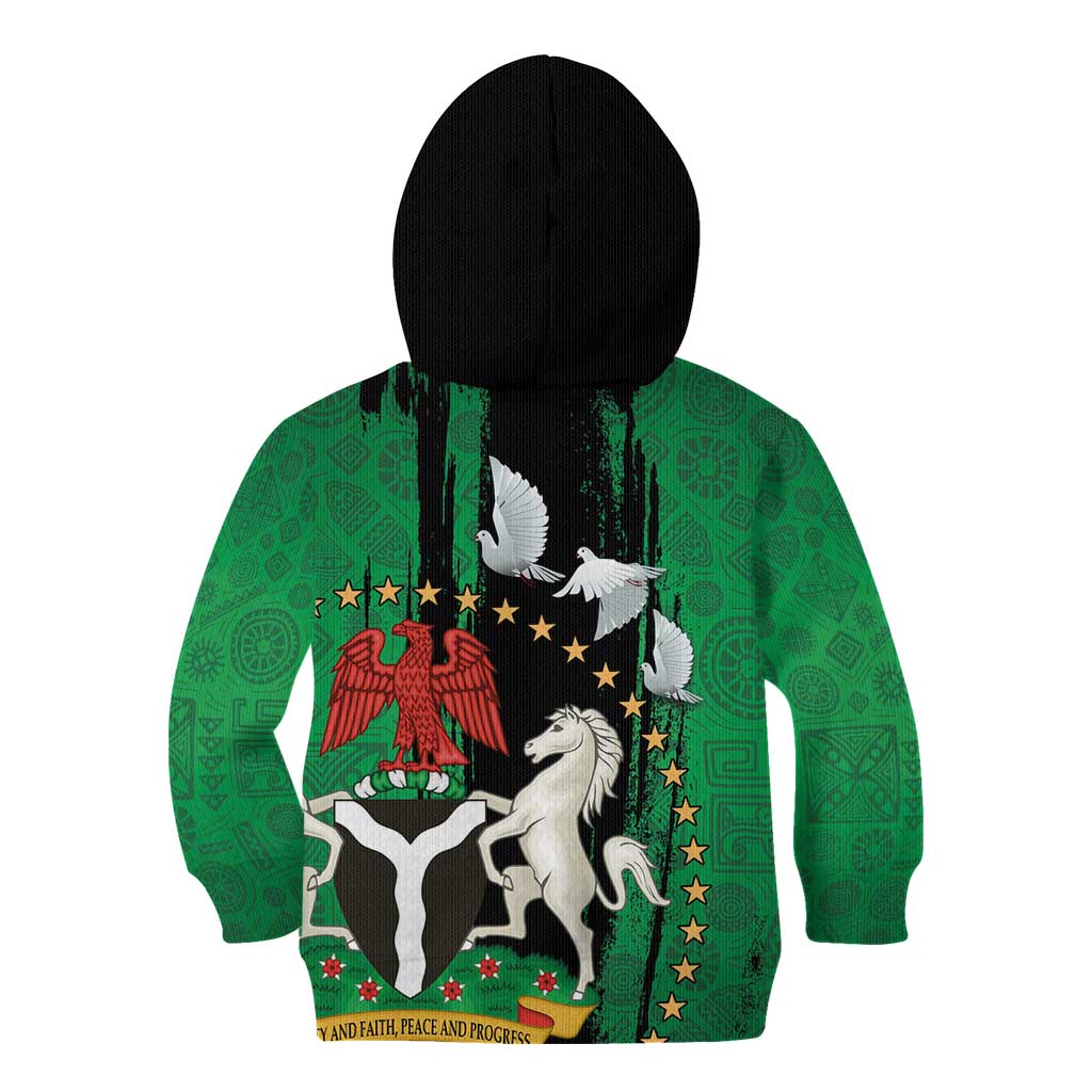 Nigeria Independence Day Kid Hoodie National Seal with Peace Dove African Pattern - Wonder Print Shop