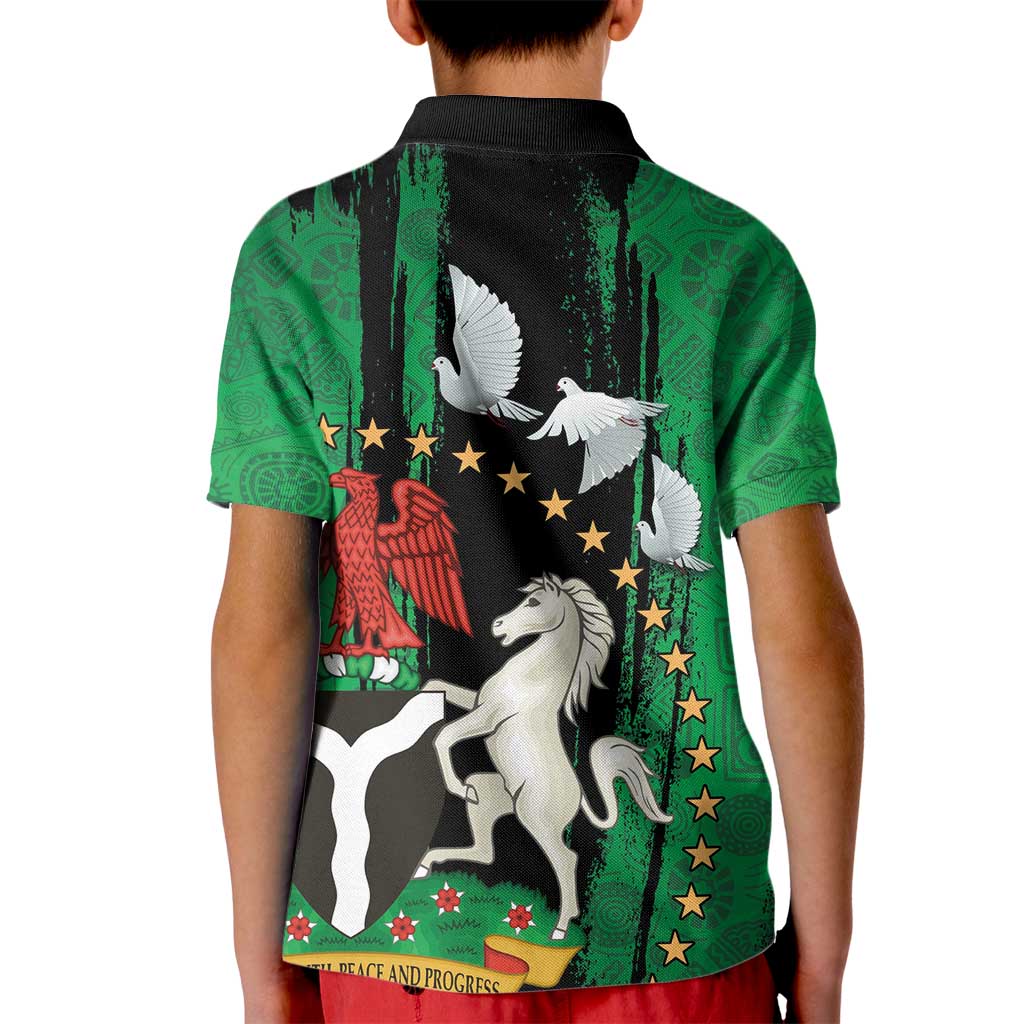 Nigeria Independence Day Kid Polo Shirt National Seal with Peace Dove African Pattern - Wonder Print Shop