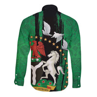 Nigeria Independence Day Long Sleeve Button Shirt National Seal with Peace Dove African Pattern - Wonder Print Shop