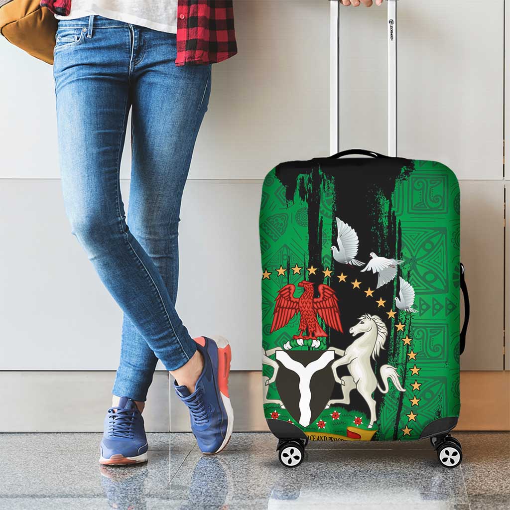 Nigeria Independence Day Luggage Cover National Seal with Peace Dove African Pattern - Wonder Print Shop